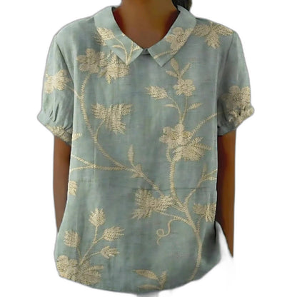 Effortless Floral Blouse for Women with Collared Short Sleeve Button Front Casual Style