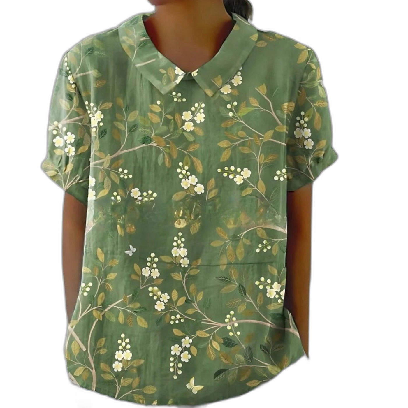 Effortless Floral Blouse for Women with Collared Short Sleeve Button Front Casual Style