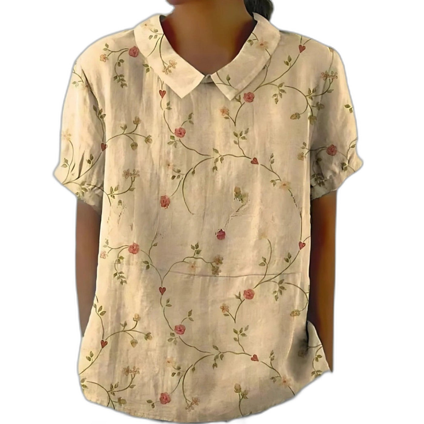 Effortless Floral Blouse for Women with Collared Short Sleeve Button Front Casual Style