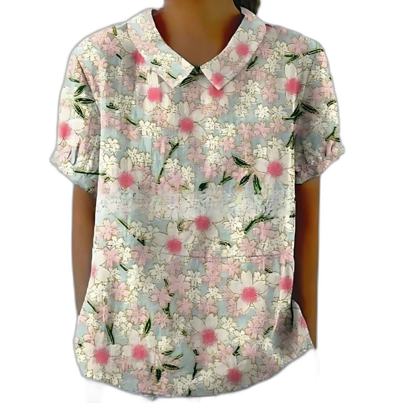 Effortless Floral Blouse for Women with Collared Short Sleeve Button Front Casual Style