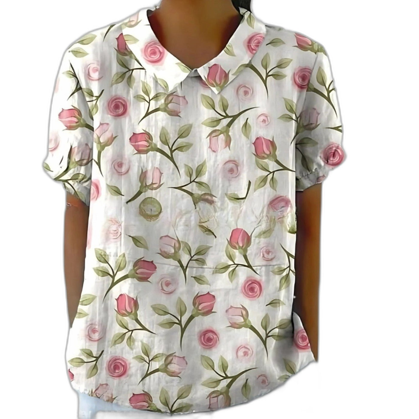 Effortless Floral Blouse for Women with Collared Short Sleeve Button Front Casual Style