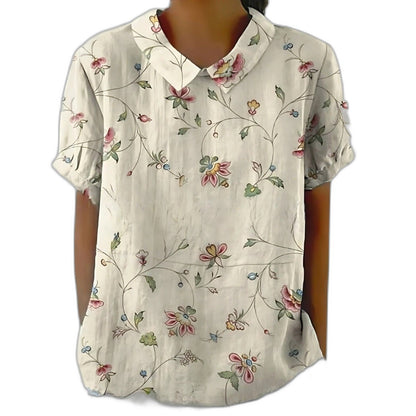 Effortless Floral Blouse for Women with Collared Short Sleeve Button Front Casual Style