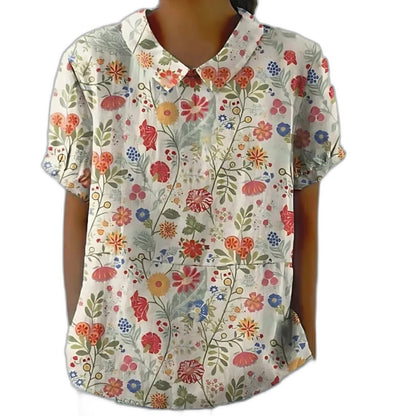 Effortless Floral Blouse for Women with Collared Short Sleeve Button Front Casual Style