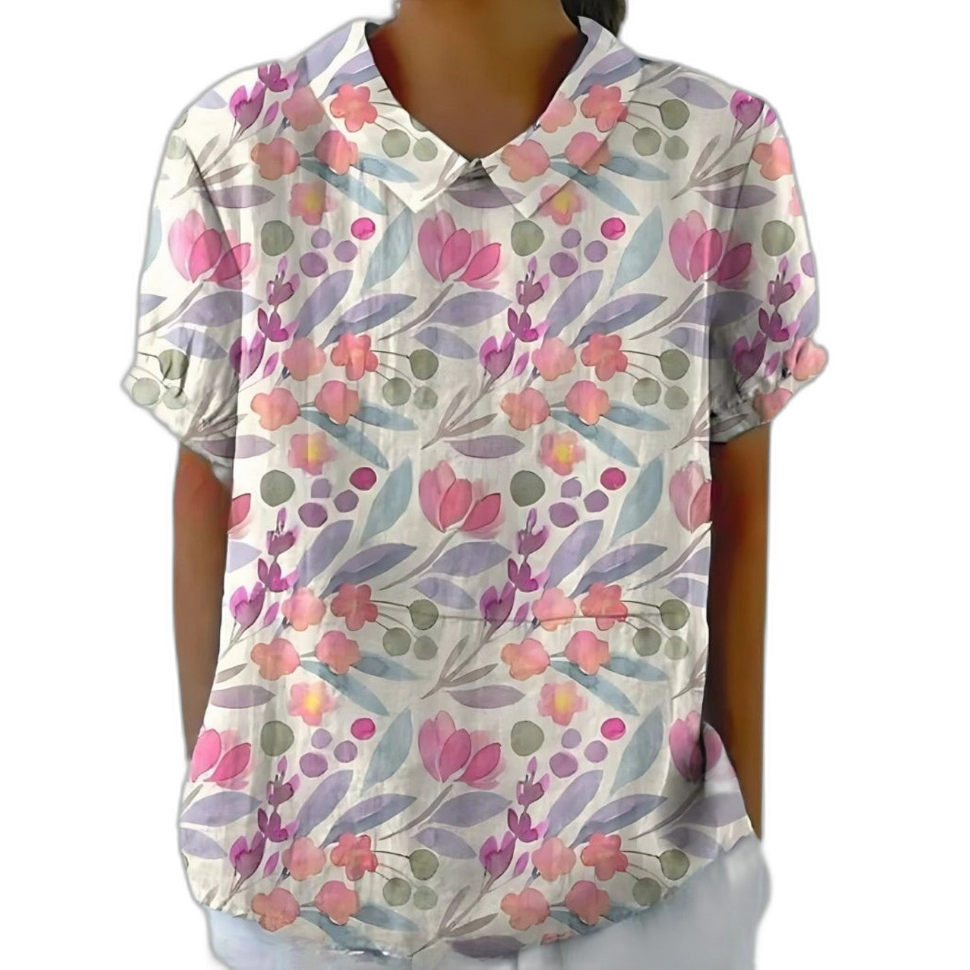 Effortless Floral Blouse for Women with Collared Short Sleeve Button Front Casual Style