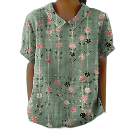 Effortless Floral Blouse for Women with Collared Short Sleeve Button Front Casual Style