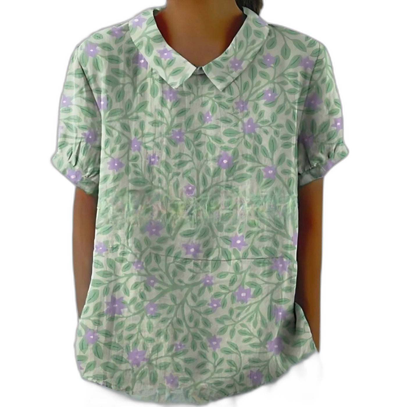 Effortless Floral Blouse for Women with Collared Short Sleeve Button Front Casual Style