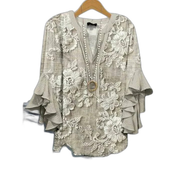 Effortless Floral Blouse for Women with Crew Neck Short Sleeve Ruffle Casual Style