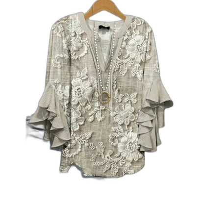 Effortless Floral Blouse for Women with Crew Neck Short Sleeve Ruffle Casual Style