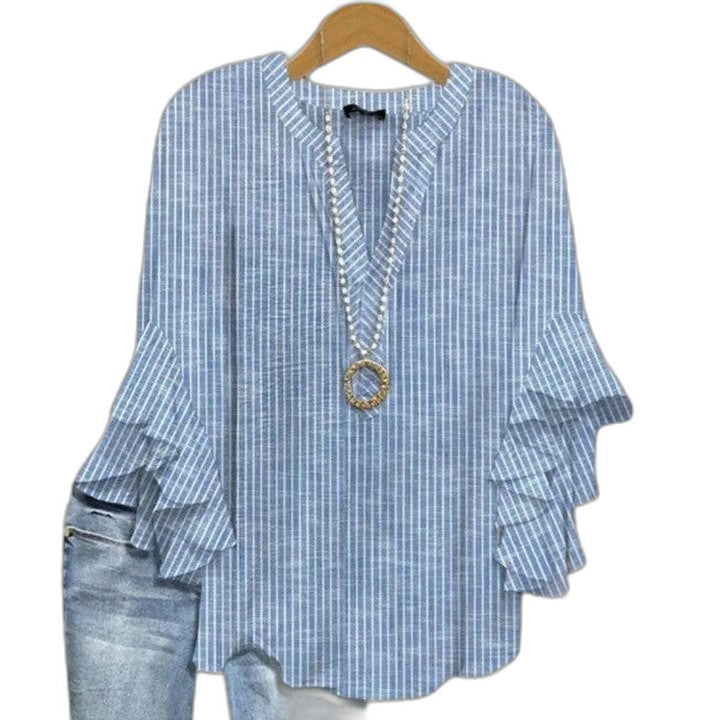 Effortless Floral Blouse for Women with Crew Neck Short Sleeve Ruffle Casual Style