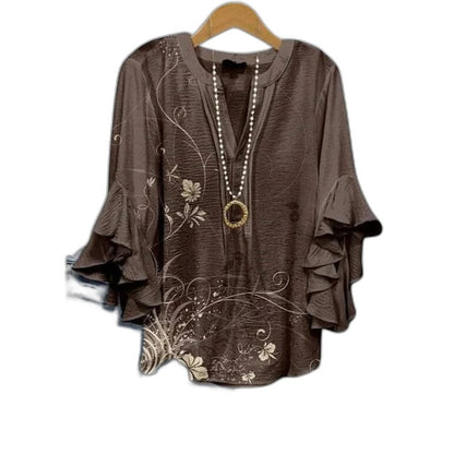 Effortless Floral Blouse for Women with Crew Neck Short Sleeve Ruffle Casual Style