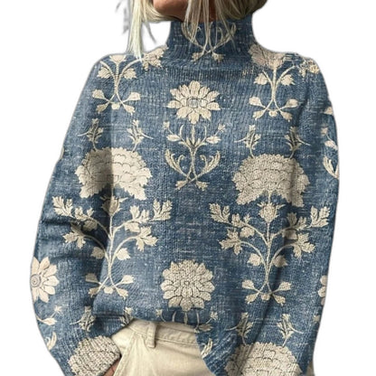 Effortless Floral Blouse for Women with High Neck Long Sleeve Flowing Oversized Casual Style