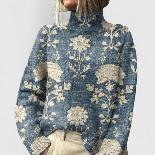Effortless Floral Blouse for Women with High Neck Long Sleeve Flowing Oversized Casual Style