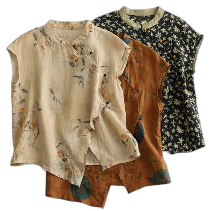 Effortless Floral Blouse for Women with High Neck Sleeveless Ruffle Casual Style