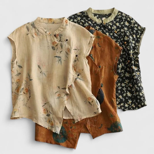 Effortless Floral Blouse for Women with High Neck Sleeveless Ruffle Casual Style