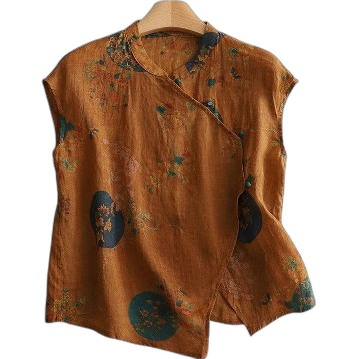 Effortless Floral Blouse for Women with High Neck Sleeveless Ruffle Casual Style