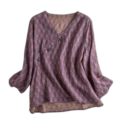 Effortless Floral Blouse for Women with V Neck Long Sleeve Button Front Flowing Casual Style