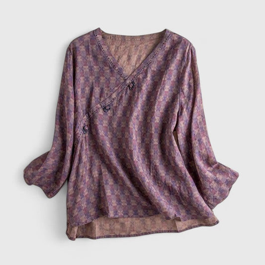 Effortless Floral Blouse for Women with V Neck Long Sleeve Button Front Flowing Casual Style