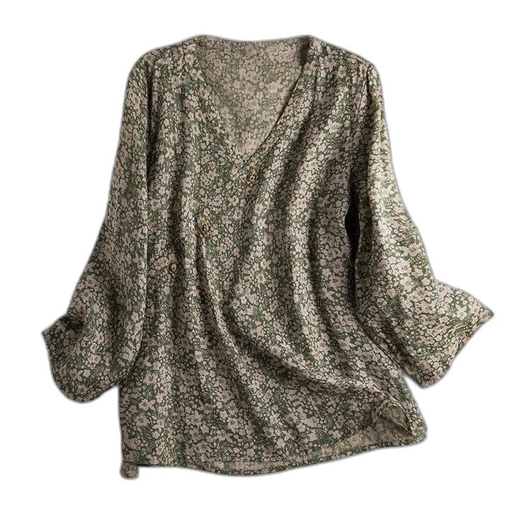 Effortless Floral Blouse for Women with V Neck Long Sleeve Button Front Flowing Casual Style