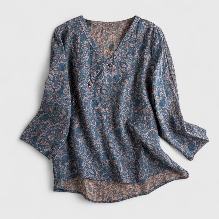 Effortless Floral Blouse for Women with V Neck Long Sleeve Button Front Flowing Casual Style