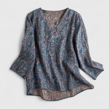 Effortless Floral Blouse for Women with V Neck Long Sleeve Button Front Flowing Casual Style