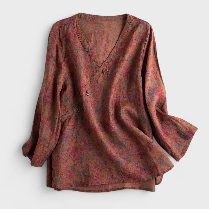 Effortless Floral Blouse for Women with V Neck Long Sleeve Button Front Flowing Casual Style