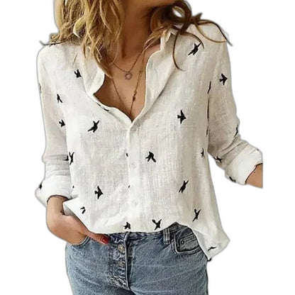 Effortless Floral Blouse for Women with V Neck Long Sleeve Button Front Flowing Casual Style
