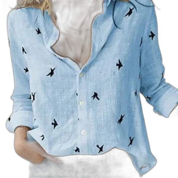 Effortless Floral Blouse for Women with V Neck Long Sleeve Button Front Flowing Casual Style