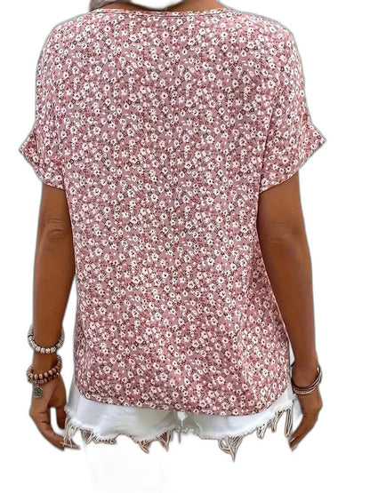 Effortless Floral Blouse for Women with V Neck Short Sleeve Button Front Casual Style