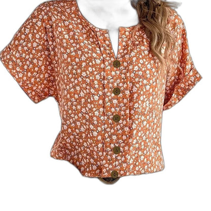Effortless Floral Blouse for Women with V Neck Short Sleeve Button Front Casual Style