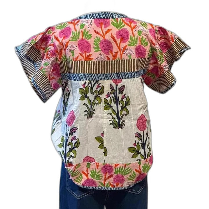 Effortless Floral Blouse for Women with V Neck Short Sleeve Casual Style