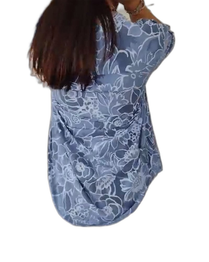 Effortless Floral Blouse for Women with V Neck Short Sleeve Flowing Pockets Casual Style