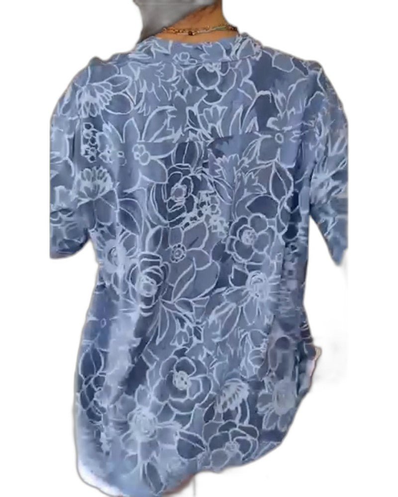 Effortless Floral Blouse for Women with V Neck Short Sleeve Flowing Pockets Casual Style