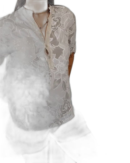 Effortless Floral Blouse for Women with V Neck Short Sleeve Flowing Pockets Casual Style
