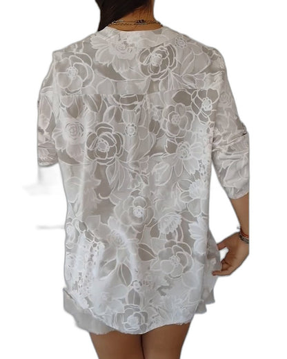 Effortless Floral Blouse for Women with V Neck Short Sleeve Flowing Pockets Casual Style