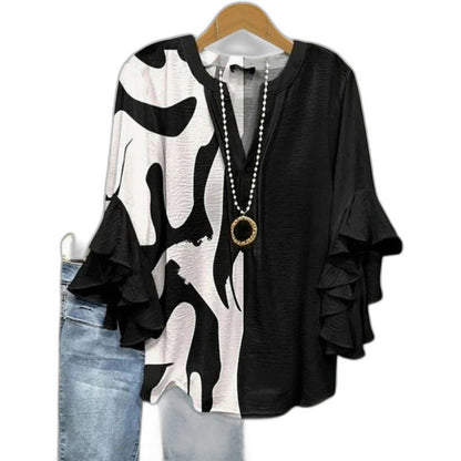 Effortless Floral Blouse for Women with V Neck Short Sleeve Ruffle Casual Style