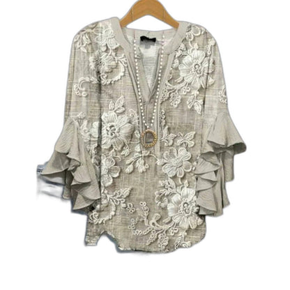 Effortless Floral Blouse for Women with V Neck Short Sleeve Ruffle Casual Style