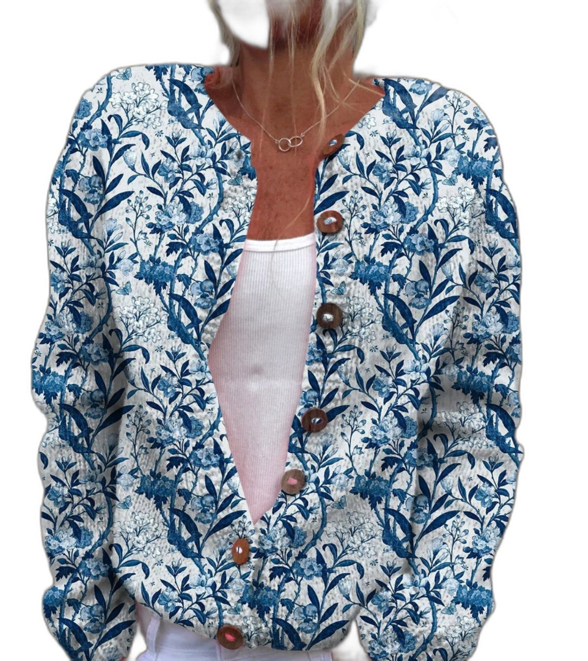 Effortless Floral Cardigan Sweater for Women with Collared Long Sleeve Button Front Casual Style
