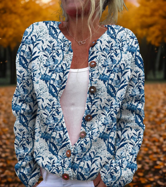 Effortless Floral Cardigan Sweater for Women with Collared Long Sleeve Button Front Casual Style