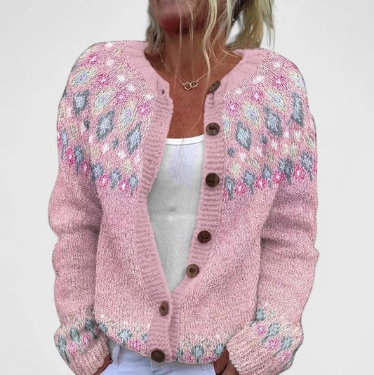 Effortless Floral Cardigan Sweater for Women with Knit Crew Neck Long Sleeve Button Front Casual Style