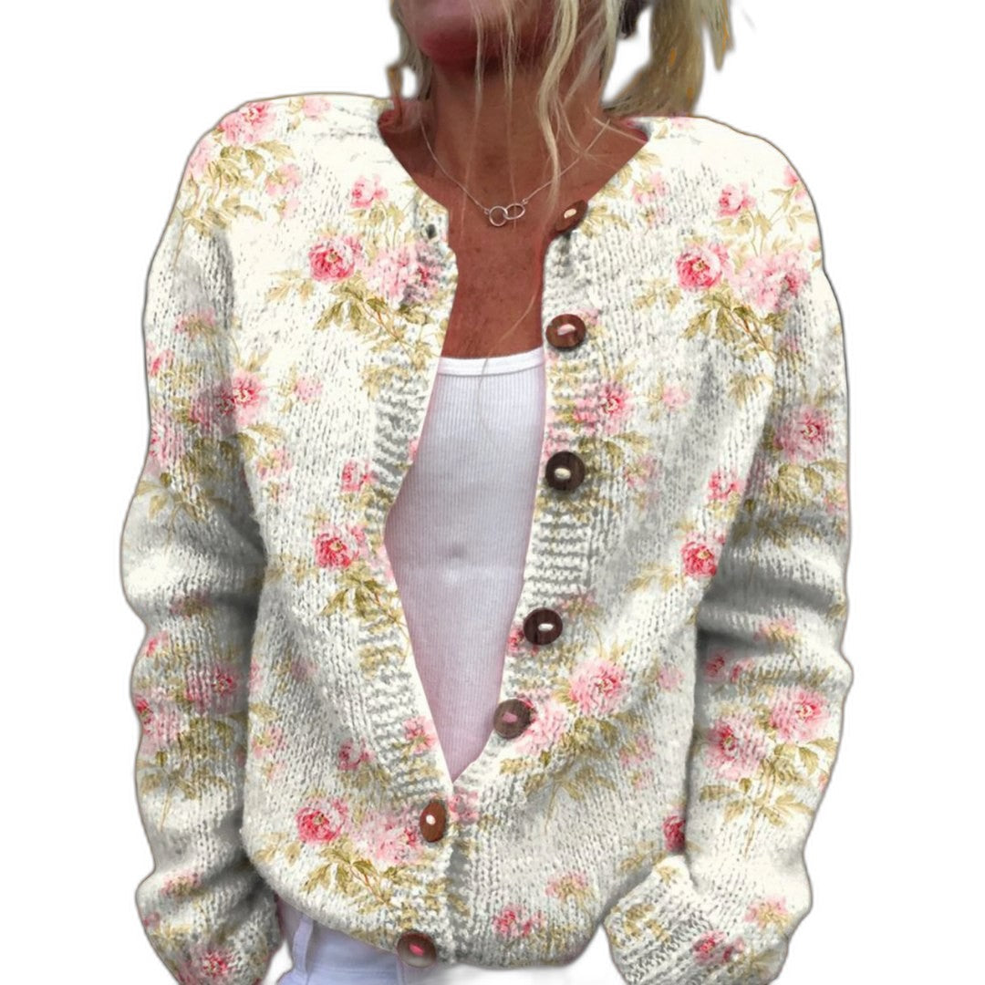 Effortless Floral Cardigan Sweater for Women with Knit Long Sleeve Button Front Casual Style