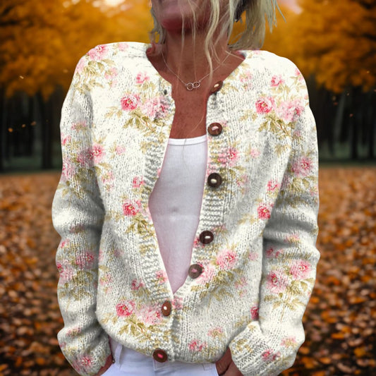 Effortless Floral Cardigan Sweater for Women with Knit Long Sleeve Button Front Casual Style