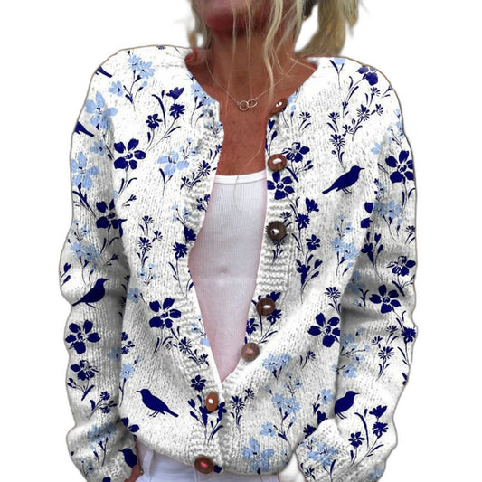 Effortless Floral Cardigan Sweater for Women with Long Sleeve Button Front Casual Style