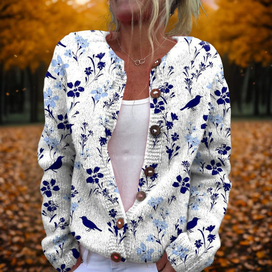 Effortless Floral Cardigan Sweater for Women with Long Sleeve Button Front Casual Style