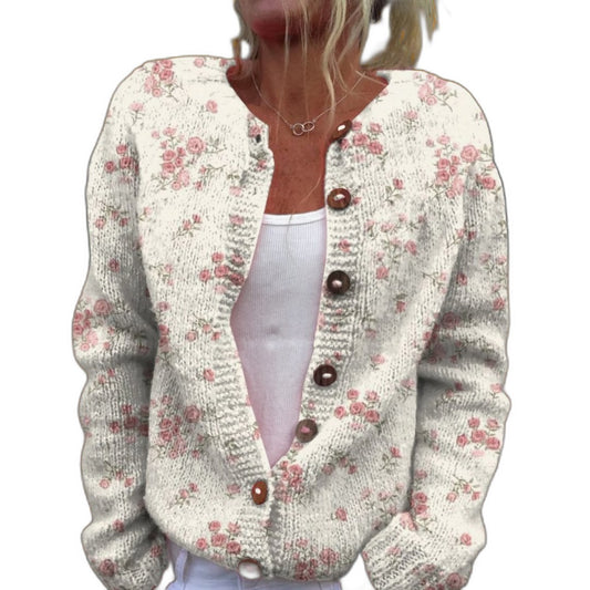 Effortless Floral Cardigan Sweater for Women with V Neck Long Sleeve Button Front Casual Style