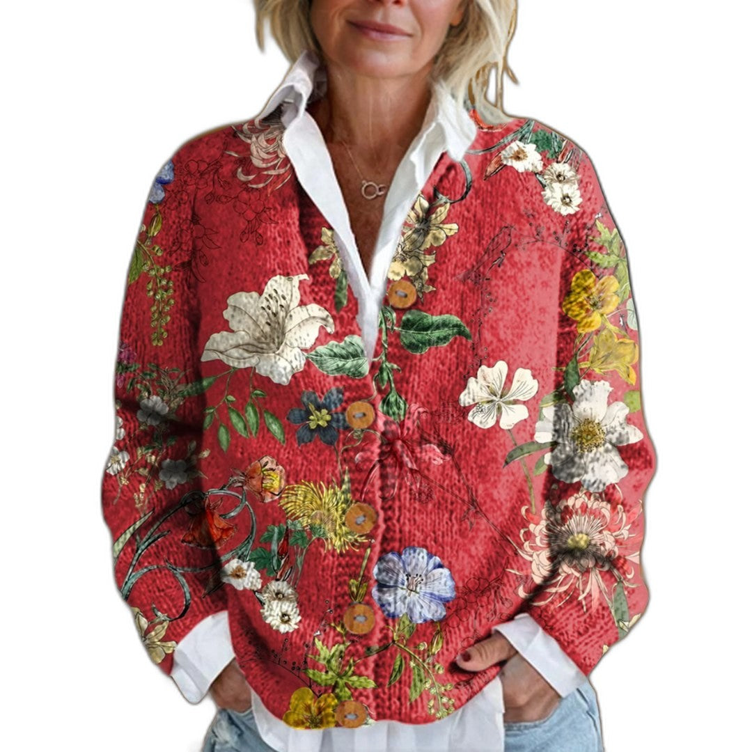 Effortless Floral Jacket for Women with Collared Long Sleeve Button Front Casual Style