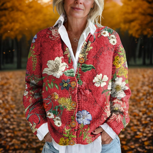 Effortless Floral Jacket for Women with Collared Long Sleeve Button Front Casual Style