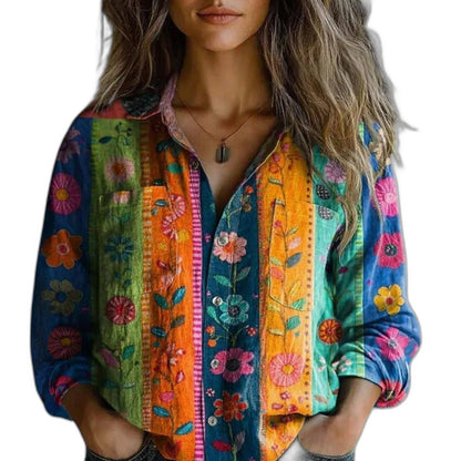 Effortless Floral Jacket for Women with Collared Long Sleeve Button Front Cropped Casual Style