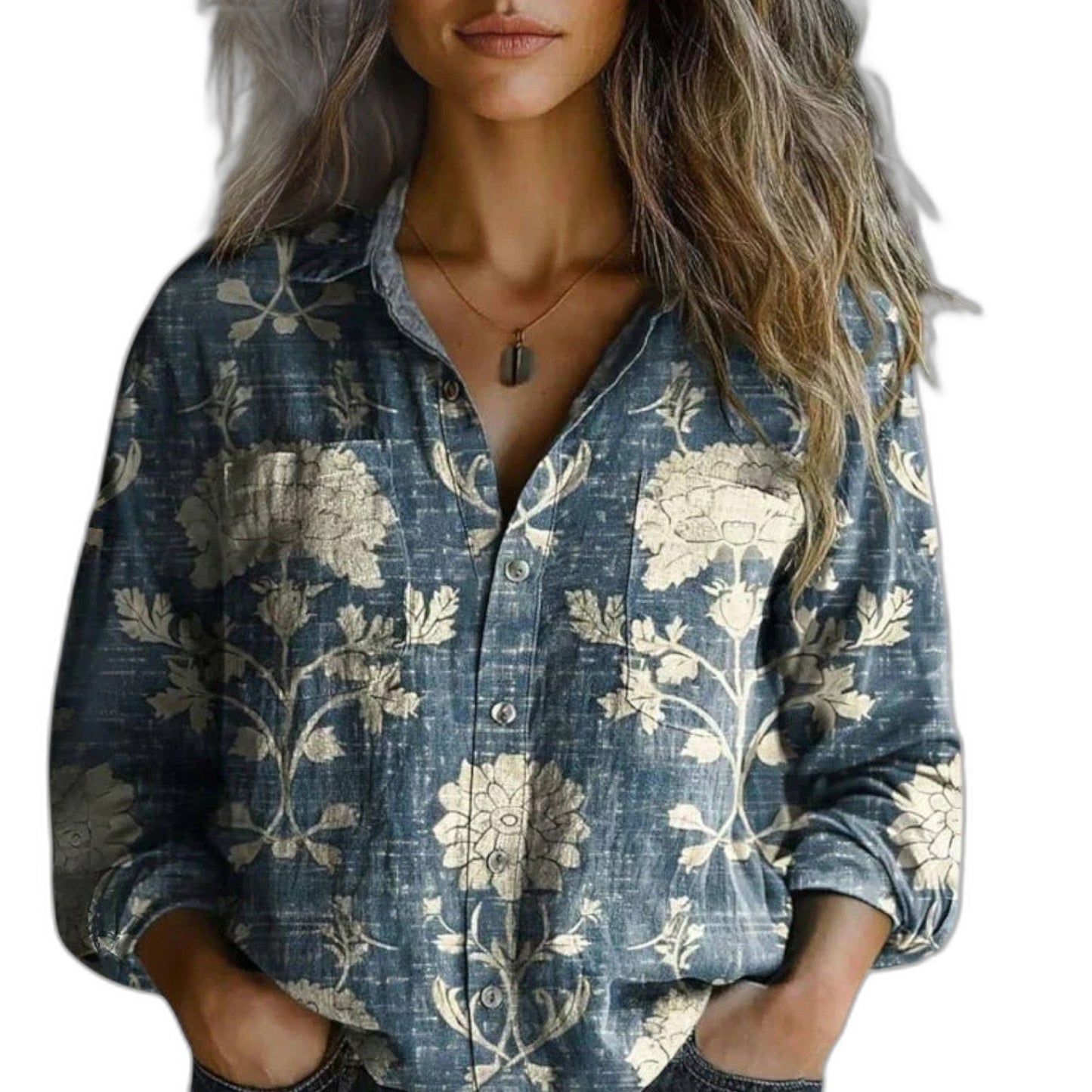Effortless Floral Jacket for Women with Collared Long Sleeve Button Front Cropped Casual Style