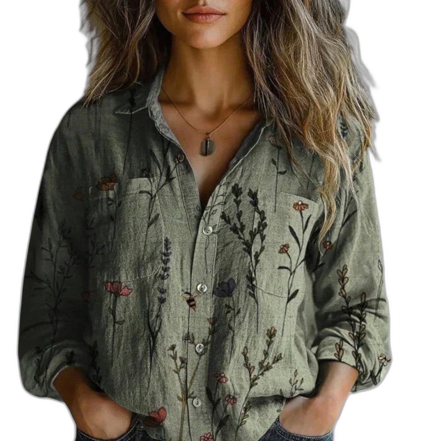 Effortless Floral Jacket for Women with Collared Long Sleeve Button Front Cropped Casual Style