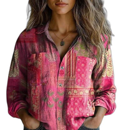Effortless Floral Jacket for Women with Collared Long Sleeve Button Front Cropped Casual Style